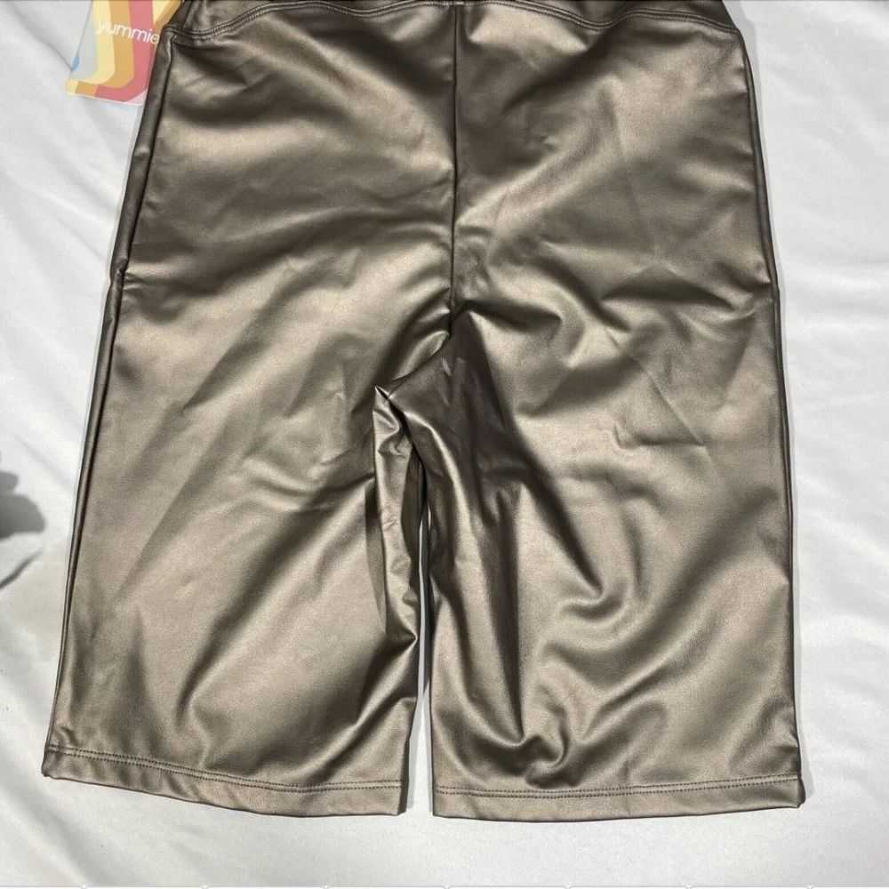 NWT $58‎ Yummie [ Medium ] Bronze Faux Leather Biker Shorts #5215